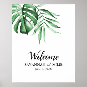 Poster Sinal Personalizável de Palma Verde Tropical