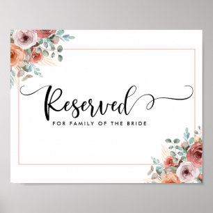 Poster Sinal Reservado de Casamento Floral Blush, Peach e