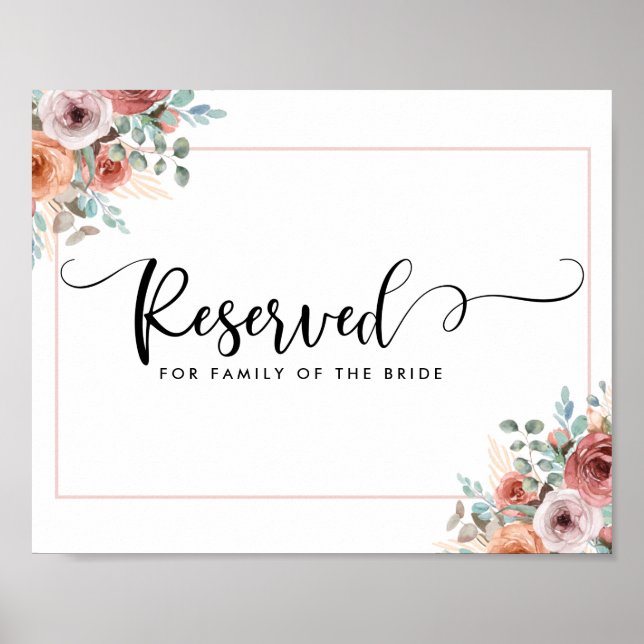 Poster Sinal Reservado de Casamento Floral Blush, Peach e (Frente)