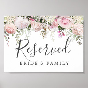 Poster Sinal Reservado de Casamento Floral Branco Rosa Ro