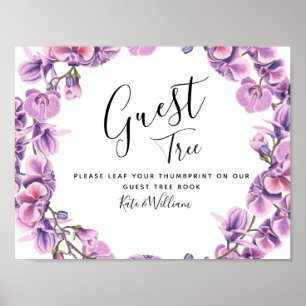 Poster SINAL roxo da árvore do guestbook do casamento do