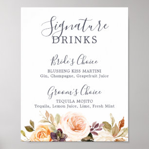 Poster Sinal Rustic Earth Florals Signature Drinks