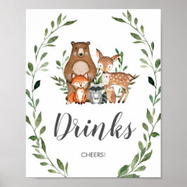Poster Sinal Rustic Greenerescer Woodland Animais Bebidos