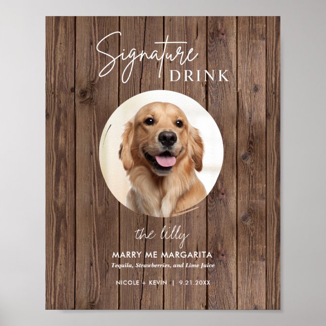 Poster Sinal Rustic Printable Dog Wedding Signature Drini (Frente)