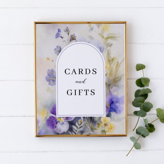 Poster Sinal Rustic Watercolor Violets Cards & Gifts (Criador carregado)