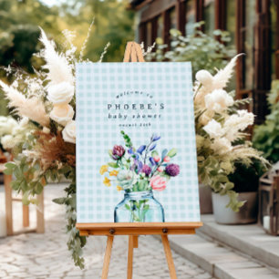 Poster Sinal Rustic Wildflower Mason Jar Chá de fraldas