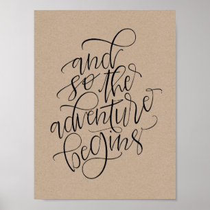Póster sinal rústico do casamento - e assim a aventura
