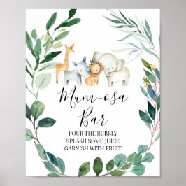 Poster Sinal Safari Greenery Wreath Chá de fraldas Mimosa