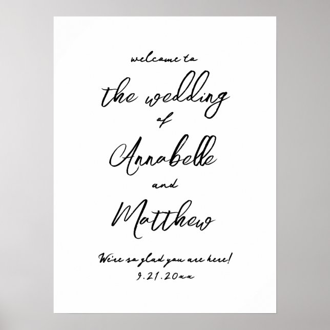Poster Sinal Simples de Boas-vindas de Casamento Whimsica (Frente)