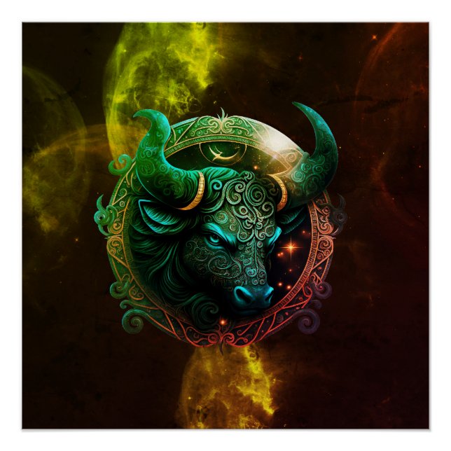 Póster Sinal taurus zodiac azul em cores cósmicas galáxia (Frente)