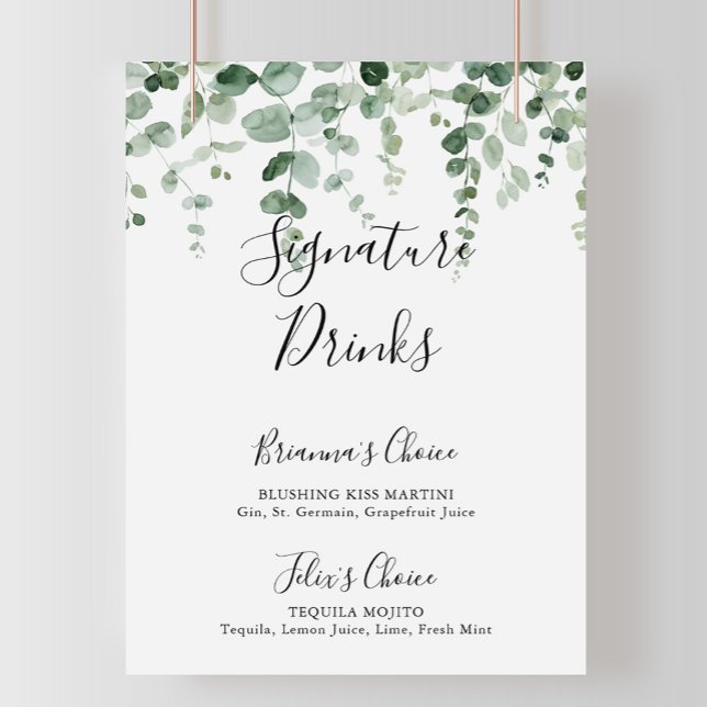 Poster Sinal verde minimalista de bebidas de assinatura E (Criador carregado)