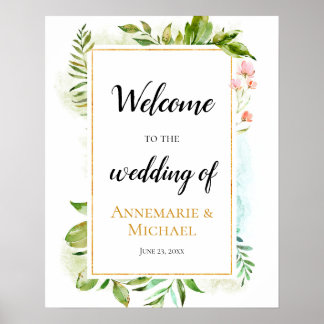 Poster Sinal Verde Rosa Dourado "Bem-Vindo Ao Casamento D