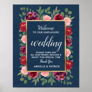 Poster Sinal Wedding desconectado ouro de Borgonha dos