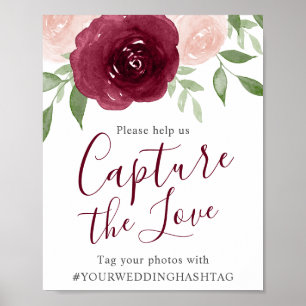 Póster Sinal Wedding floral de Hashtag da aguarela de