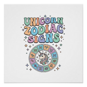 Póster Sinal Zodíaco Unicórnio Desenho Vetorial Kawaii_1