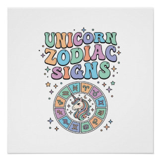 Póster Sinal Zodíaco Unicórnio Desenho Vetorial Kawaii_1