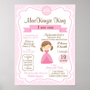 Póster Sinalização de um ano princesa para sua garota de