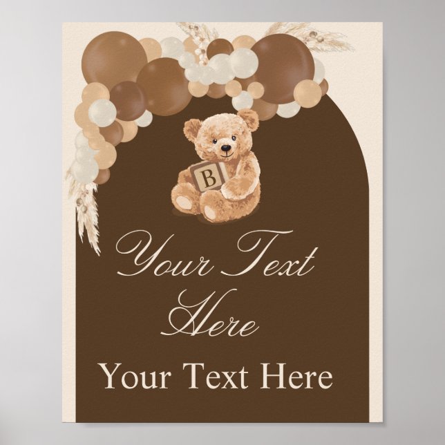 Poster Sinalização de Urso de Pelúcia Pampas Marrom Neutr (Frente)