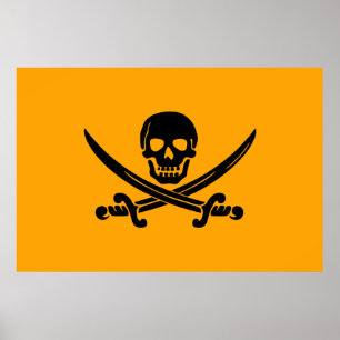 Poster Sinalizador do Pirata do Jolly Roger Amarelo e Neg