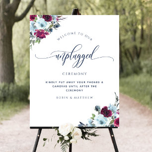 Poster Sinalizador Floral de Berry Blue Burgundy Cerimôni