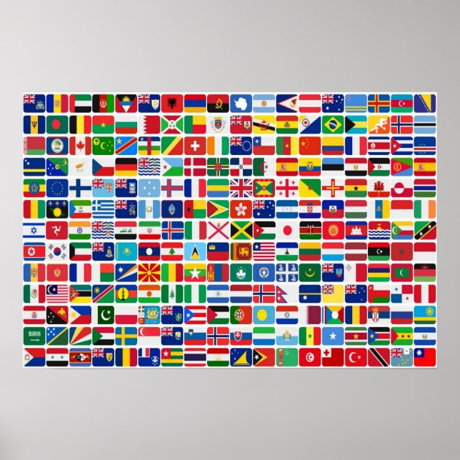 Poster Sinalizadores de Nação de Todos os Países do Mundo (Frente)