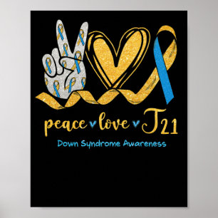 Poster Síndrome de Abaixo Fita Amarela Azul T21 Peace Lov