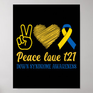 Poster Síndrome de Abaixo Fita Amarela Azul T21 Peace Lov