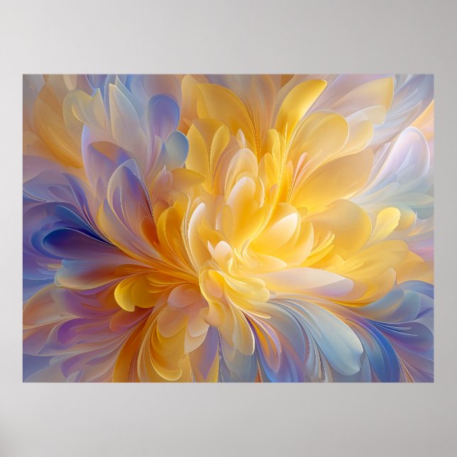 Poster Sinfonia Dourada de Pétalas Abstratas em Flor (Frente)