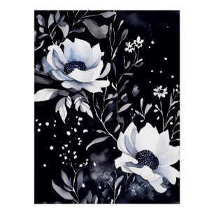 Póster Sinfonia Floral em Preto com Watercolor Midnight