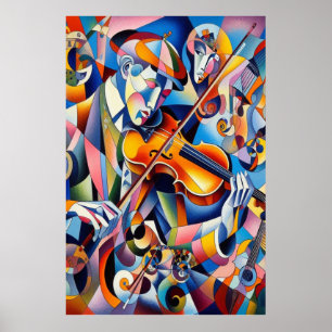 Poster Sinfonia Vibrante: Arte Abstrata de Violinista