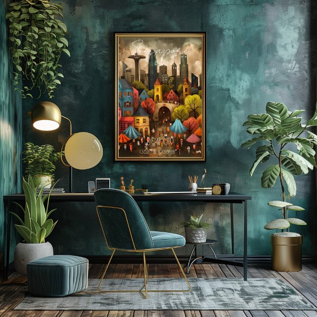 Póster Singapore: Lion City - Whimsical Art (Criador carregado)