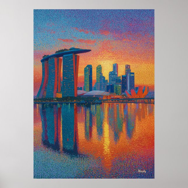 Poster Singapore Marina Bay Sands Pointillism Skyline (Frente)