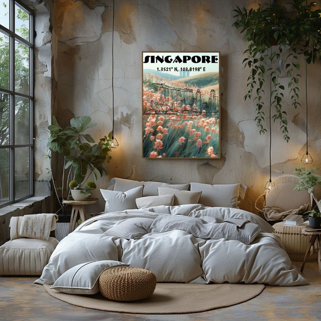 Póster Singapur: Arte de Línea con coordenadas. (Criador carregado)