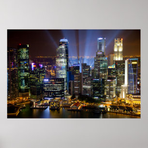 Póster Singapura downtown à noite