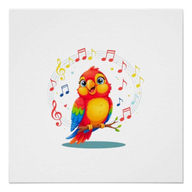 Póster **Singing Parrot – Cute Parrot Singing Illustratio (Frente)