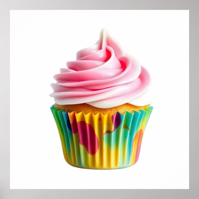 Poster Single Cupcake with Pink and White Frosting (Frente)