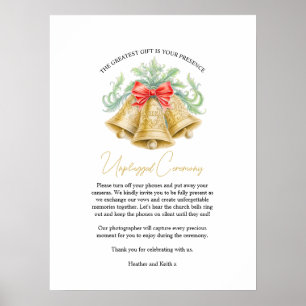 Poster Sinos de casamento dourados fita vermelha descontr