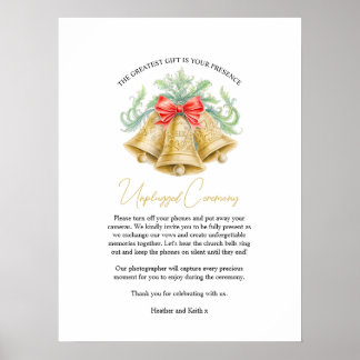 Poster Sinos de casamento dourados fita vermelha descontr