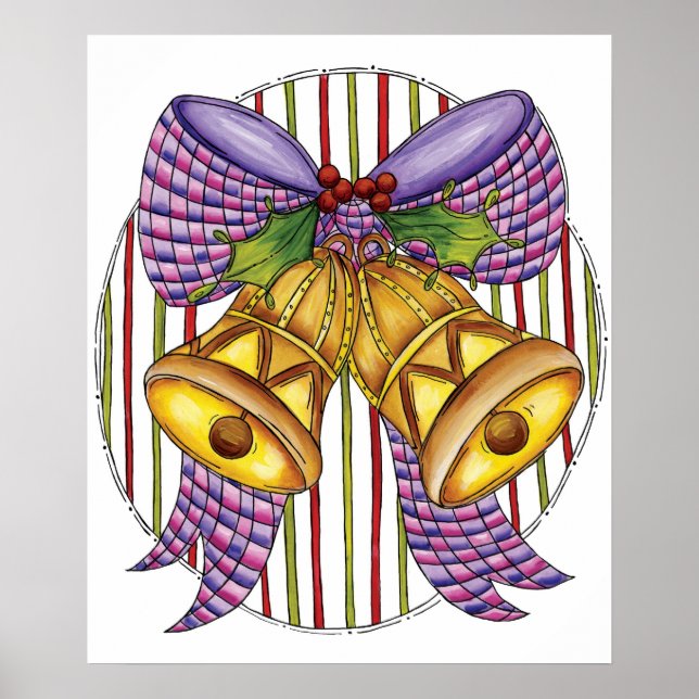 Póster Sinos de Natal Fofo com Fita e Laço (Frente)