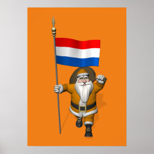 Poster Sinterklaas Com Bandeira Dos Países Baixos