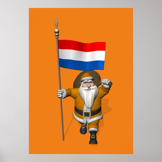 Poster Sinterklaas Com Bandeira Dos Países Baixos (Frente)