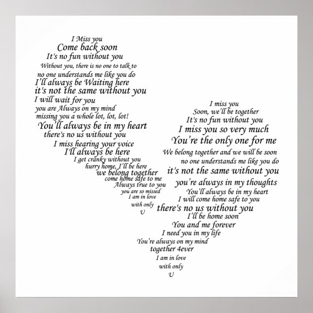 Póster Sinto Sua Falta - Coração Separado Quebrado (Frente)