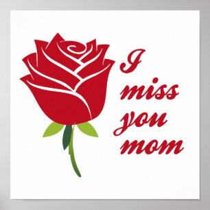 Poster Sinto Sua Falta Mãe, Eu Te Amo Mãe Com Rosa verm