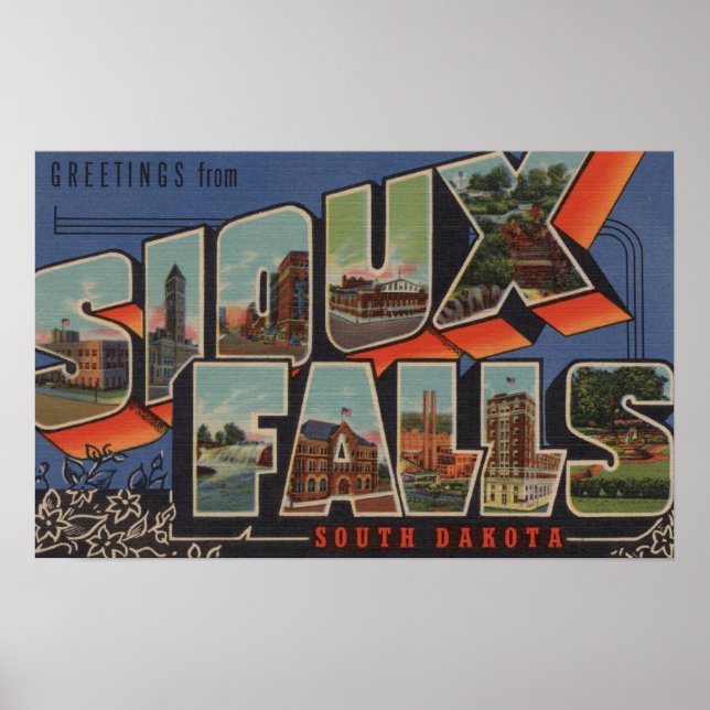 Póster Sioux Falls, Dakota do Sul - Cenas em Larga Letra (Frente)