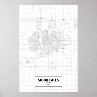 Póster Sioux Falls, Dakota do Sul (preto no branco)