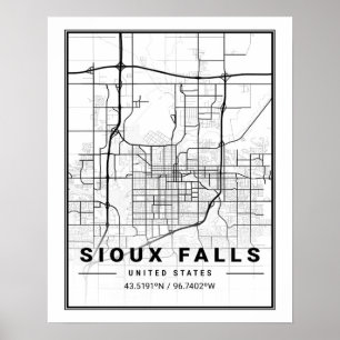 Poster Sioux Falls South Dakota dos EUA Mapa de Cidade Vi
