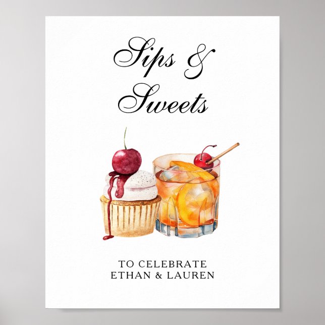 Poster Sips & Sweets Casamento Cocktail & Cupcake (Frente)