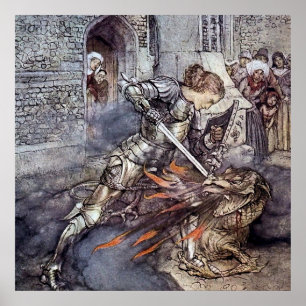 Poster "Sir Lancelot lança o dragão" por Arthur Rackham