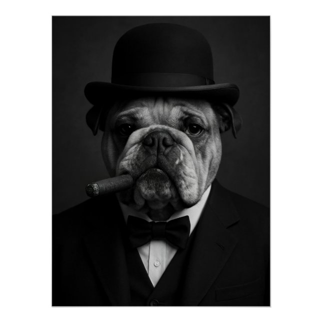 Póster  Sir Paws-ton Churchill - Bulldog with Bowler Hat  (Frente)