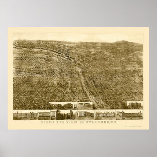 Poster Siracusa, mapa panorâmico de NY - 1868